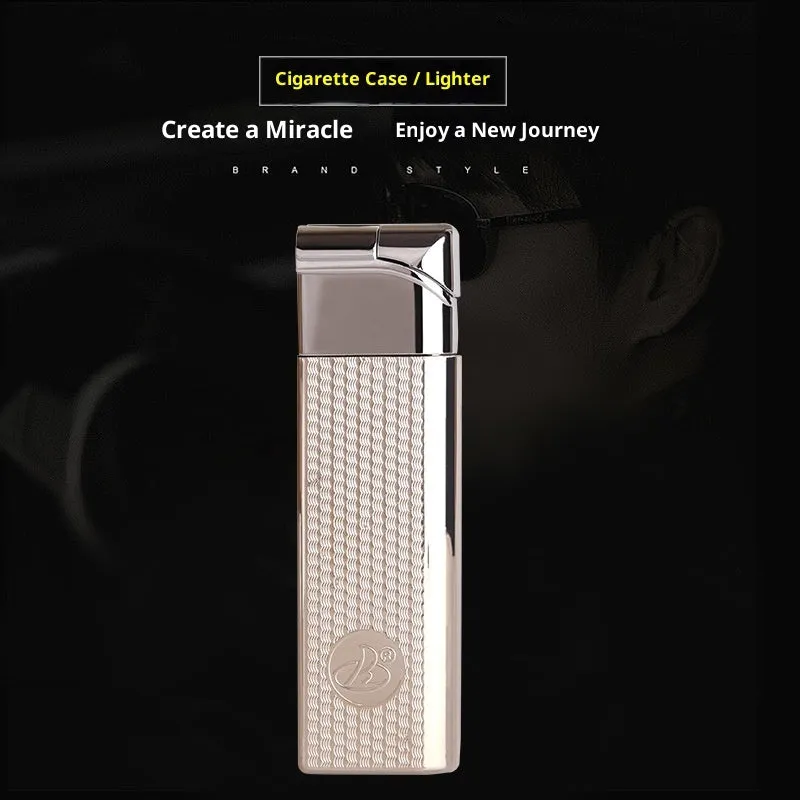 Metal cigarette case with windproof lighter in modern simplicity style, model DH-8923, with leather-like finish.