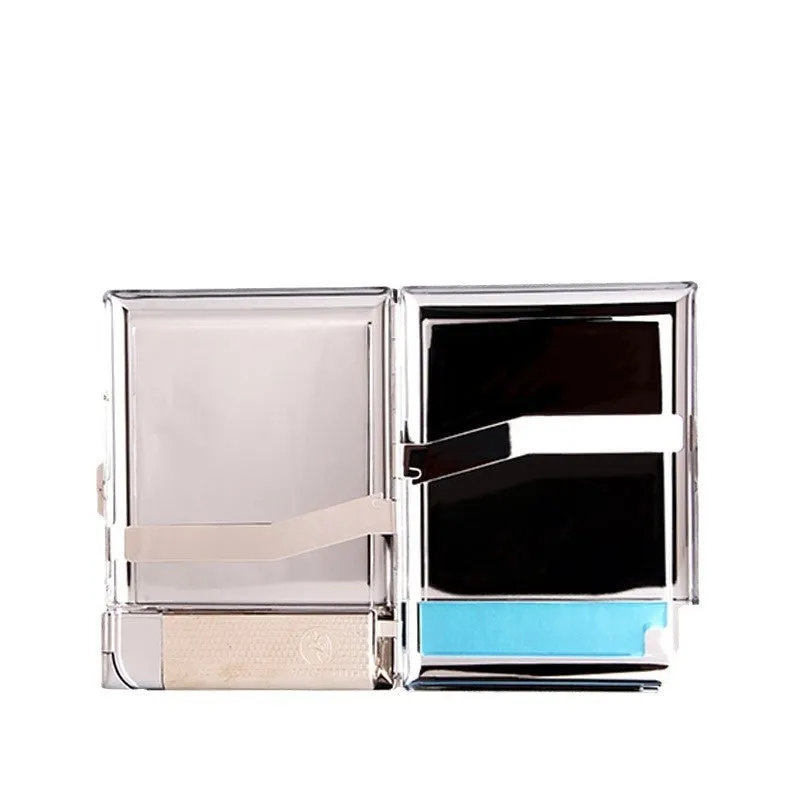 Metal cigarette case with windproof lighter in modern simplicity style, model DH-8923, with leather-like finish.