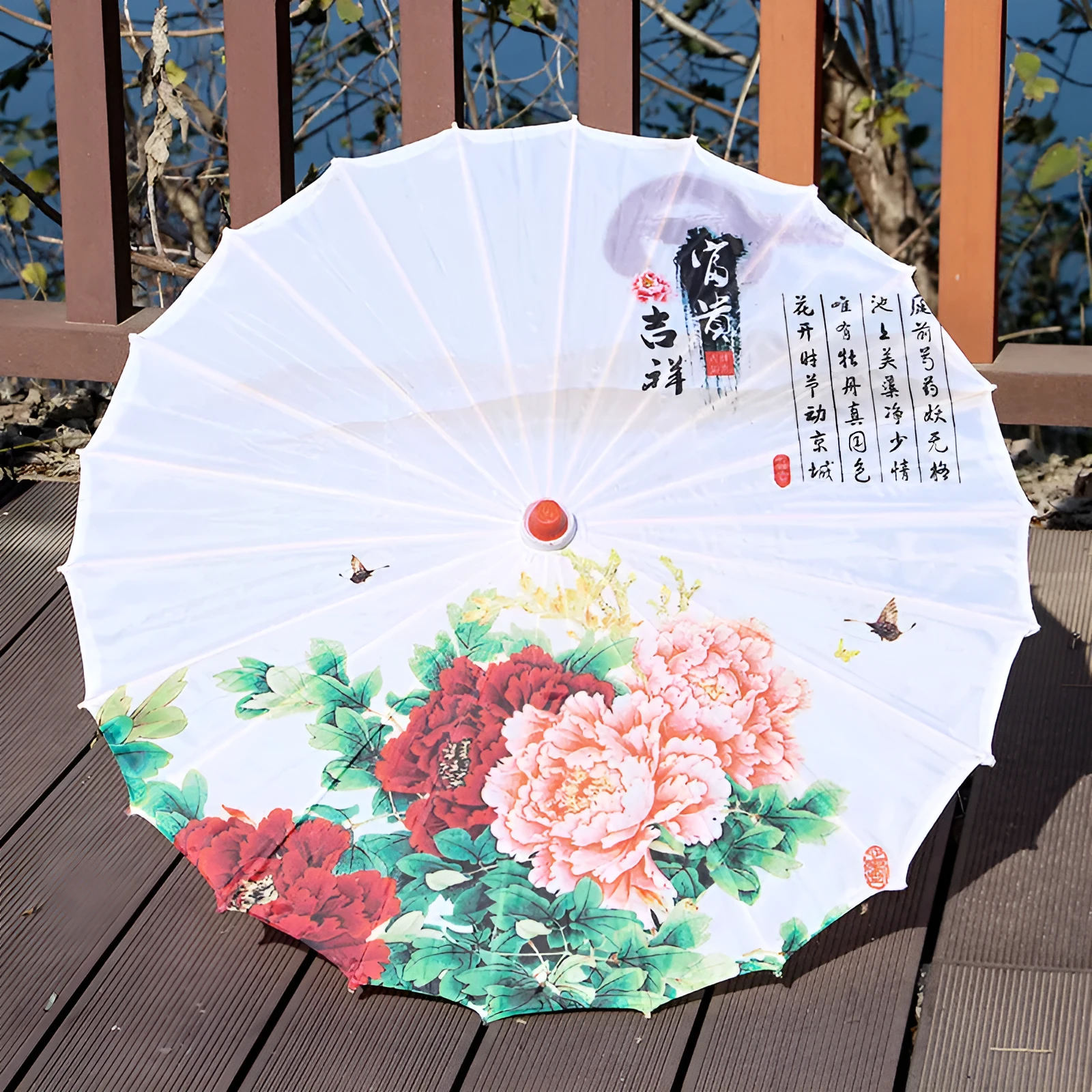 Classical printed silk ceiling umbrella in national style, half-handmade, 60cm size