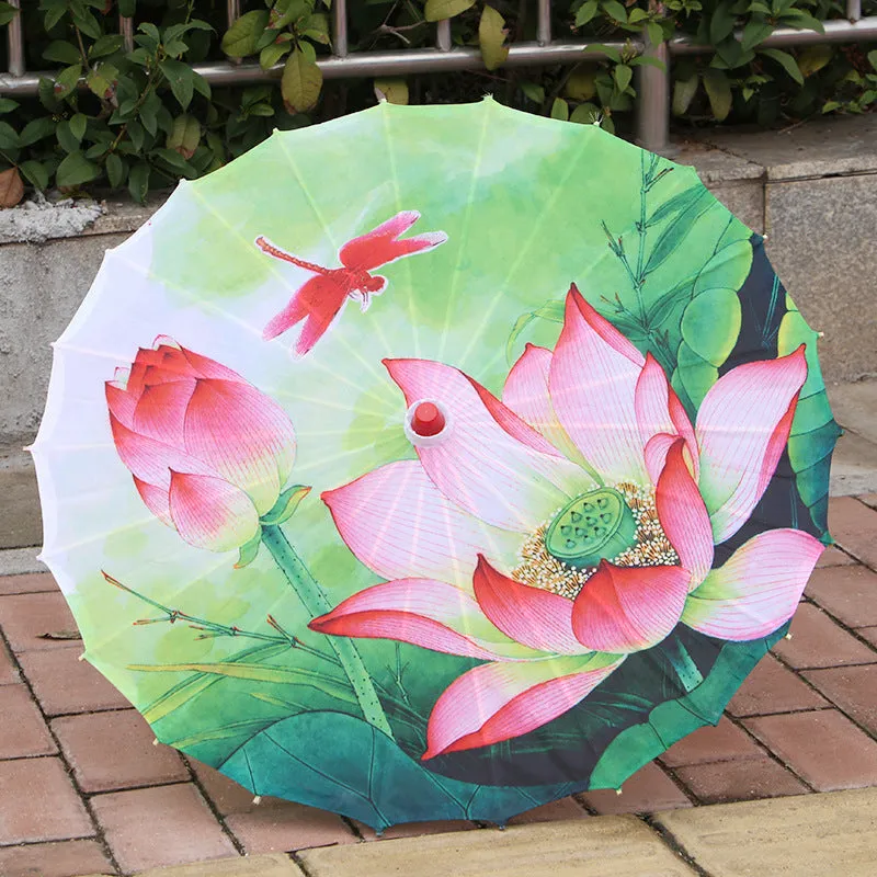 Classical printed silk ceiling umbrella in national style, half-handmade, 60cm size