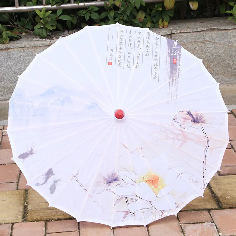 Classical printed silk ceiling umbrella in national style, half-handmade, 60cm size