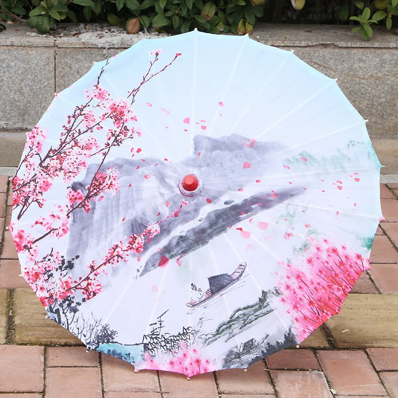 Classical printed silk ceiling umbrella in national style, half-handmade, 60cm size