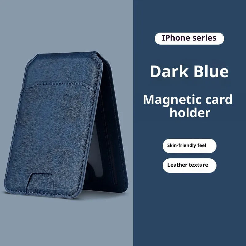 Multifunctional PU mobile phone holder card bag with magnetic suction folding stand in black