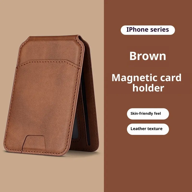 Multifunctional PU mobile phone holder card bag with magnetic suction folding stand in black