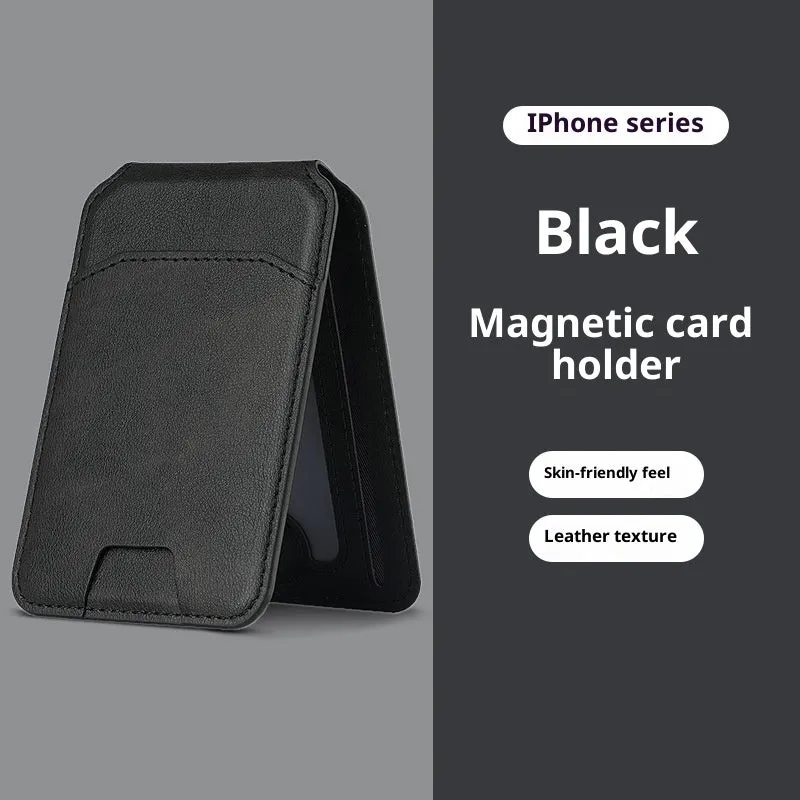 Multifunctional PU mobile phone holder card bag with magnetic suction folding stand in black