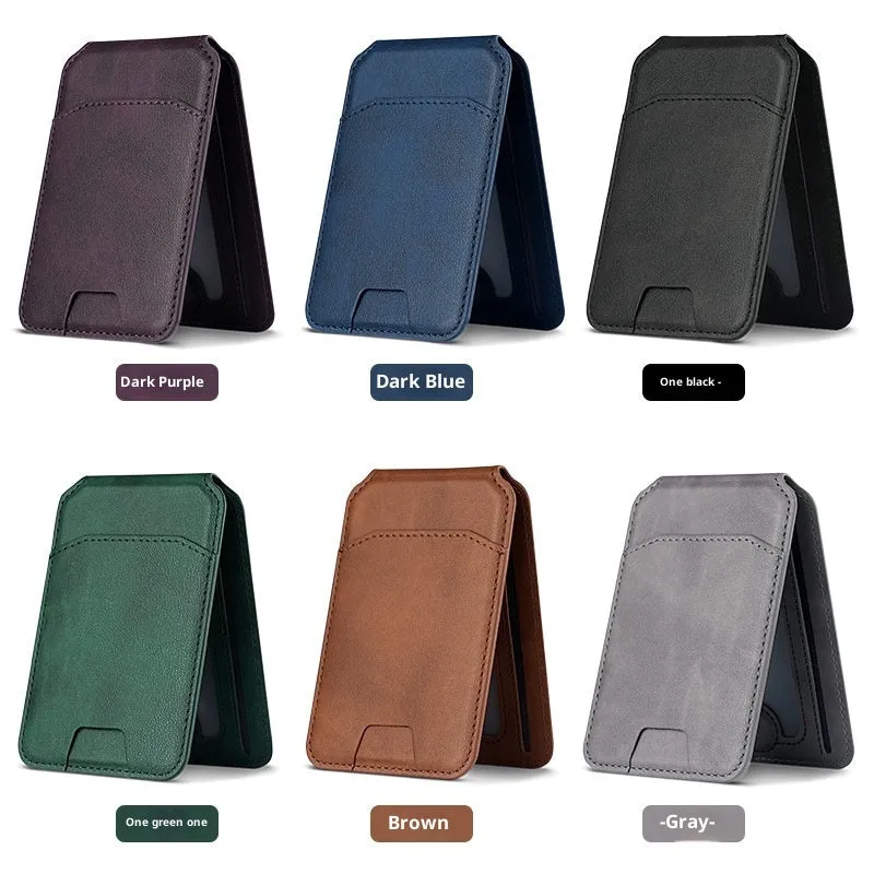 Multifunctional PU mobile phone holder card bag with magnetic suction folding stand in black