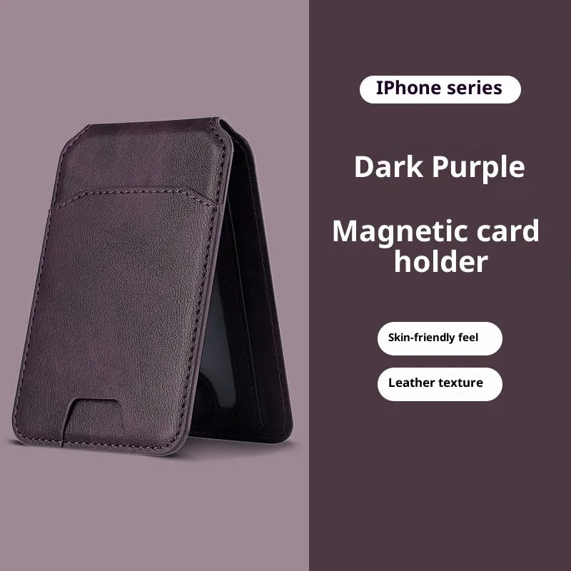 Multifunctional PU mobile phone holder card bag with magnetic suction folding stand in black