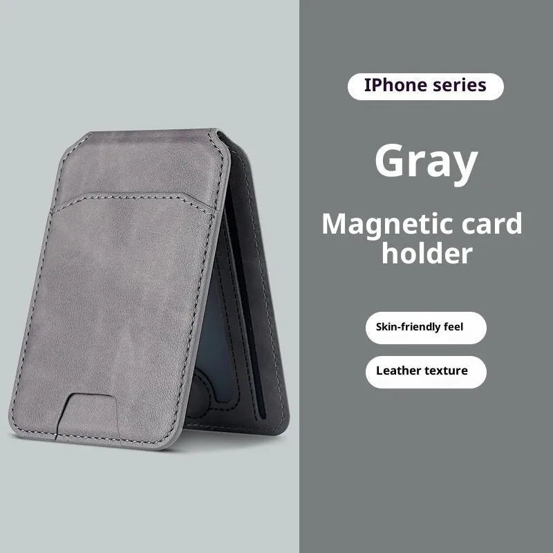 Multifunctional PU mobile phone holder card bag with magnetic suction folding stand in black