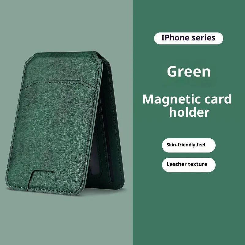 Multifunctional PU mobile phone holder card bag with magnetic suction folding stand in black