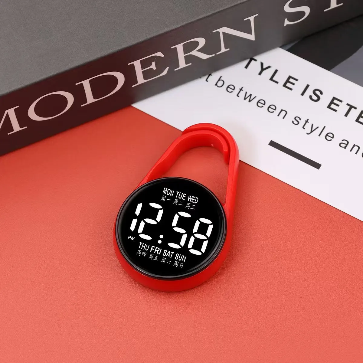 LED luminous electronic digital watch with plastic strap in multiple colour options.