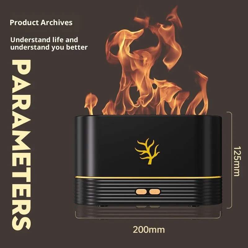 Square plastic USB aroma diffuser with 3D simulation flame effect and ambience light in white