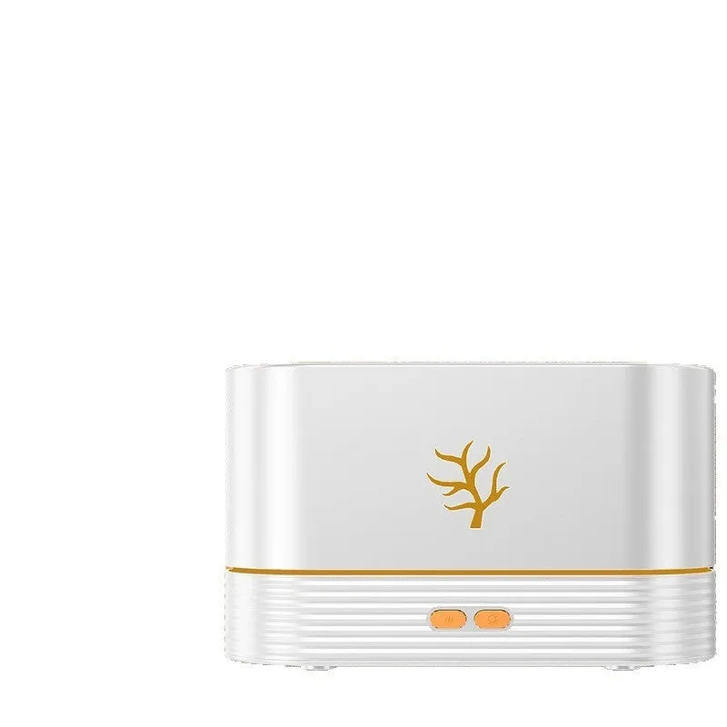 Square plastic USB aroma diffuser with 3D simulation flame effect and ambience light in white