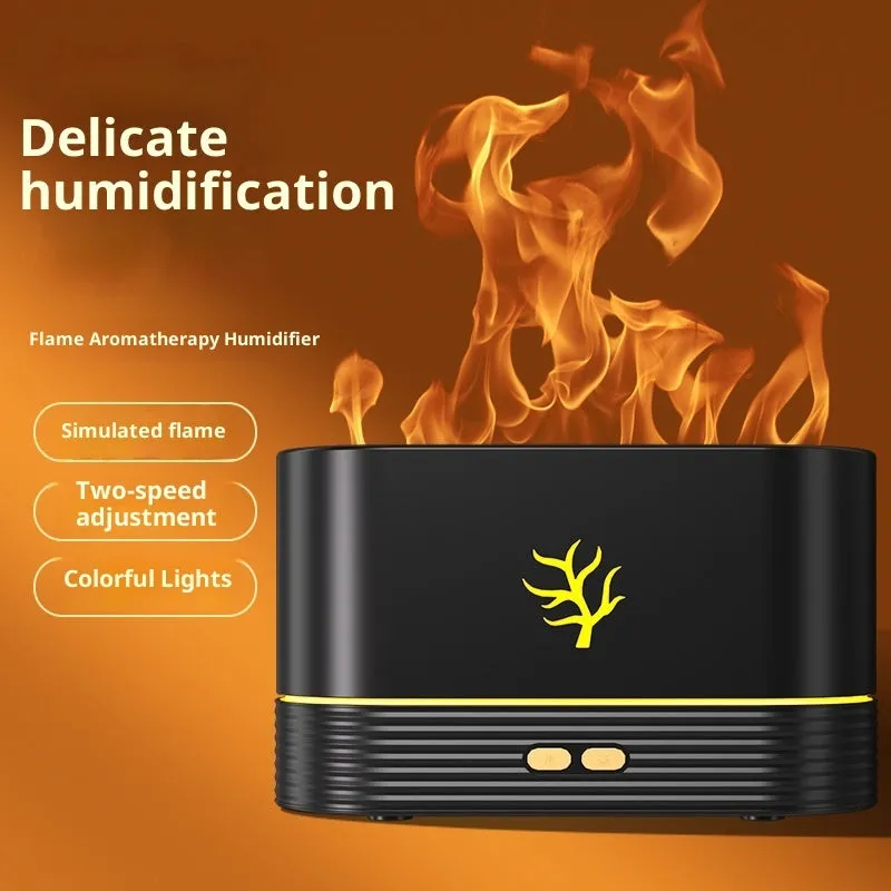 Square plastic USB aroma diffuser with 3D simulation flame effect and ambience light in white
