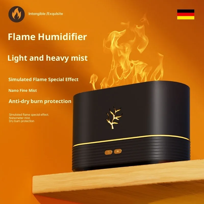 Square plastic USB aroma diffuser with 3D simulation flame effect and ambience light in white