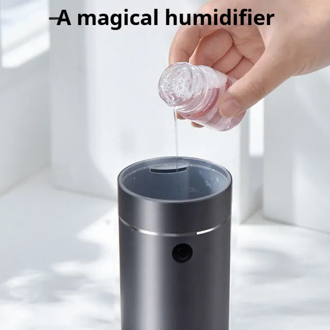 Mini car heavy fog aromatherapy humidifier in dark grey column shape with USB cable