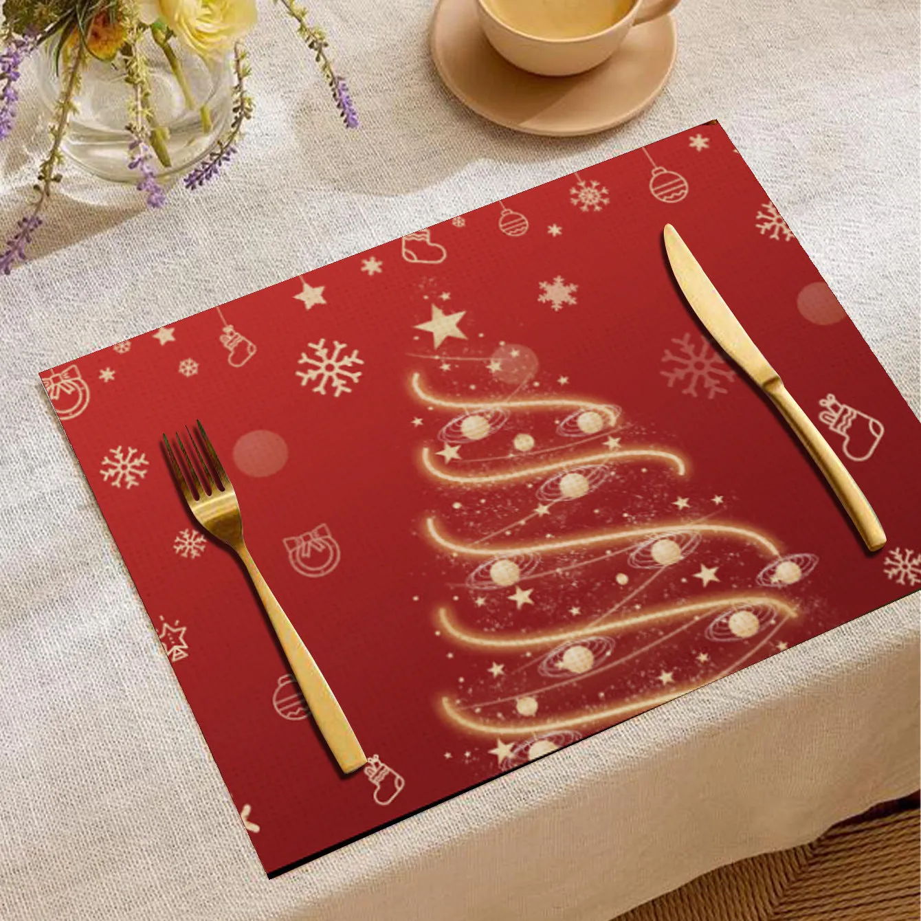 Christmas cartoon elk print square placemat in linen, 33x45cm, multiple colours available