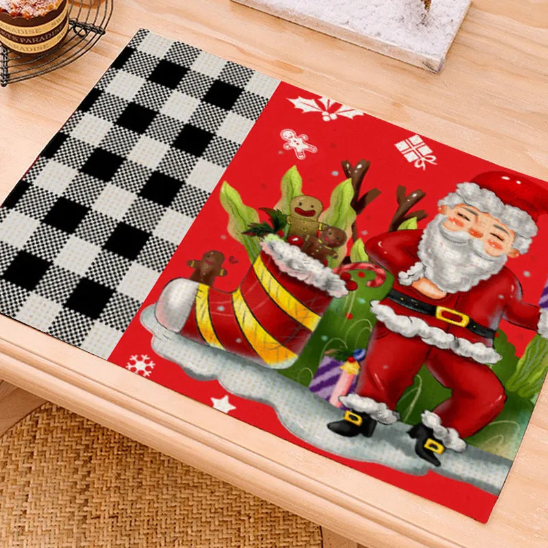 Christmas cartoon elk print square placemat in linen, 33x45cm, multiple colours available