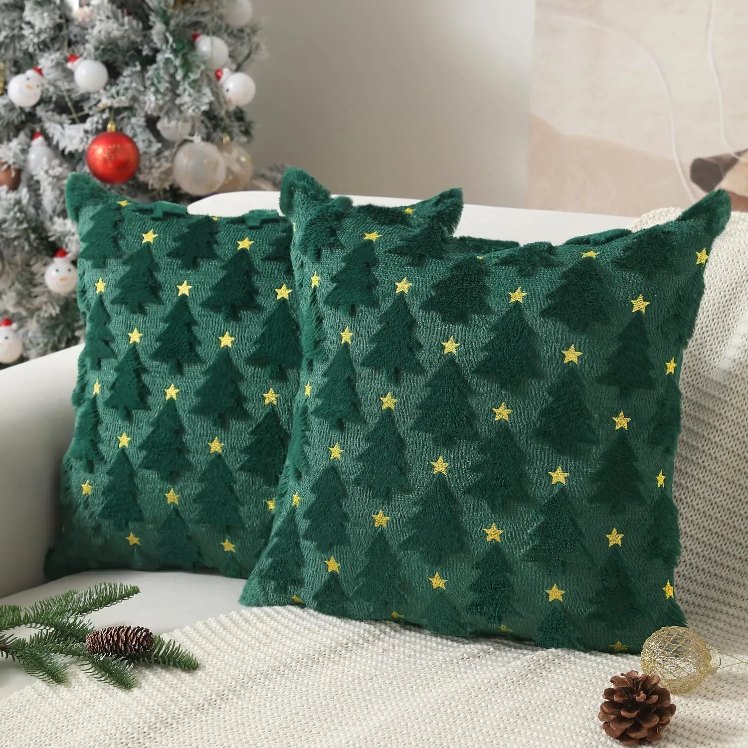Plush stereo ghost embroidered black and white holiday decorative cushion cover 45x45cm on sofa