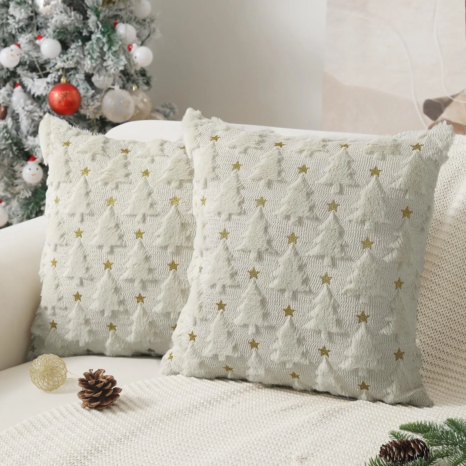 Plush stereo ghost embroidered black and white holiday decorative cushion cover 45x45cm on sofa