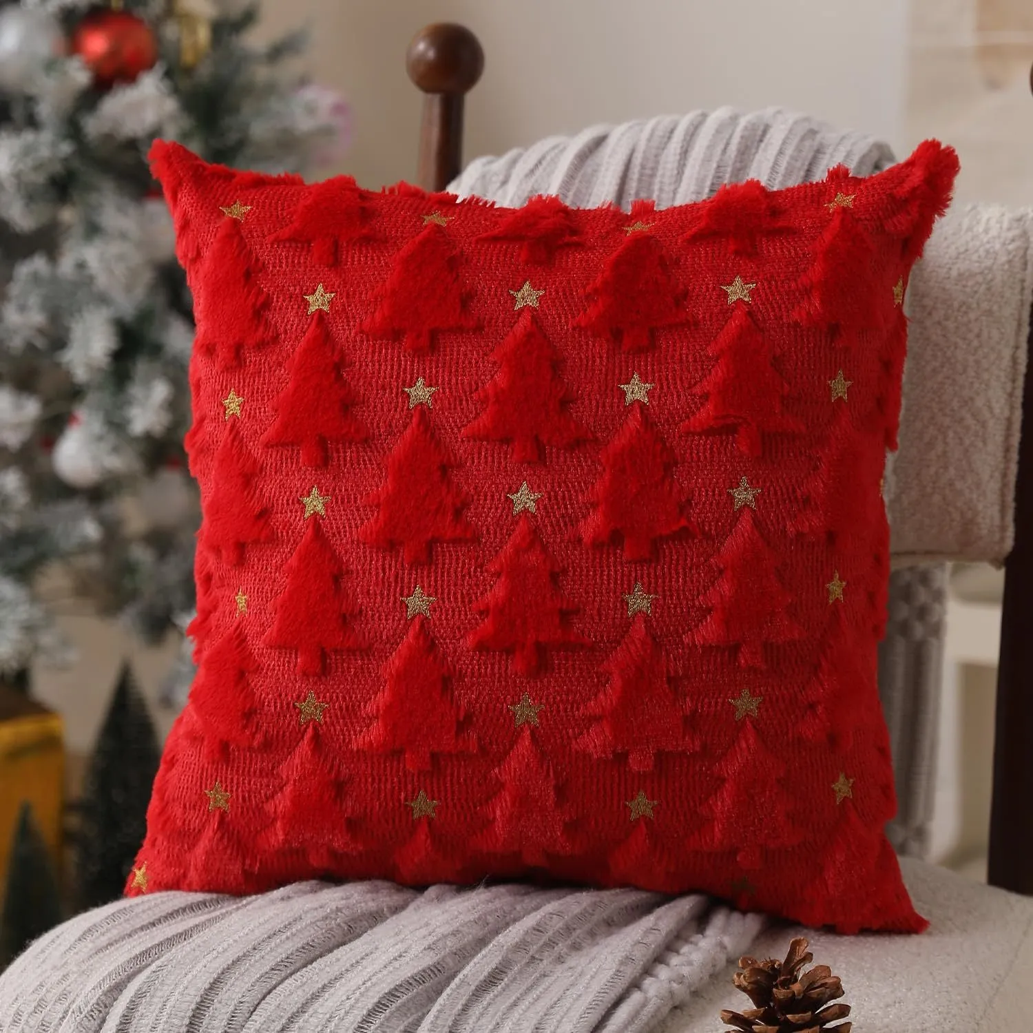 Plush stereo ghost embroidered black and white holiday decorative cushion cover 45x45cm on sofa
