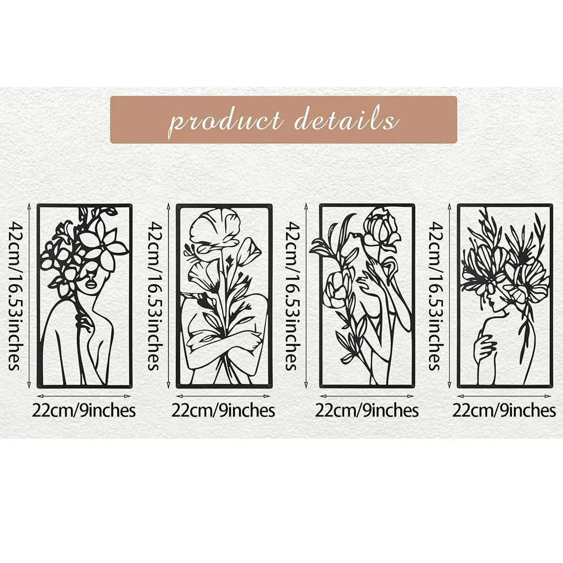 Set of 4 iron human body partial wall decorative paintings in modern simplicity style measuring 17x10 inches each