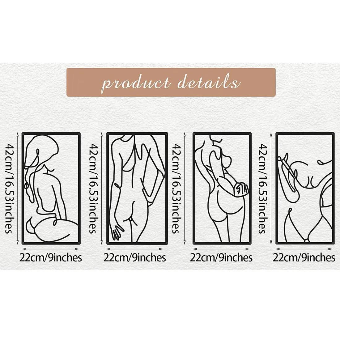 Set of 4 iron human body partial wall decorative paintings in modern simplicity style measuring 17x10 inches each