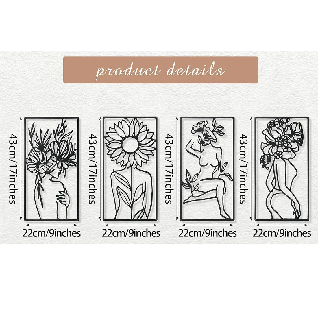 Set of 4 iron human body partial wall decorative paintings in modern simplicity style measuring 17x10 inches each