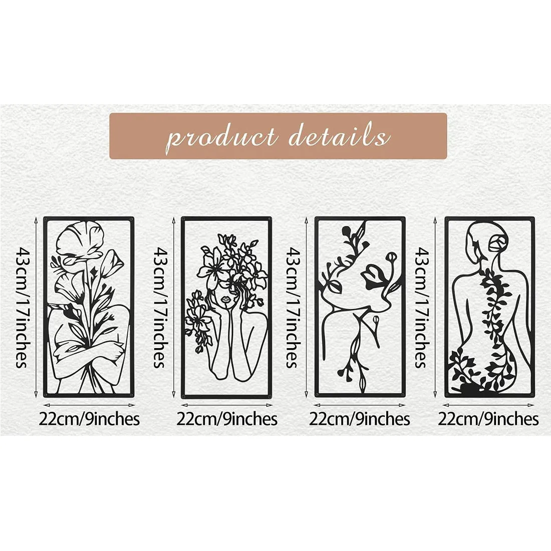 Set of 4 iron human body partial wall decorative paintings in modern simplicity style measuring 17x10 inches each