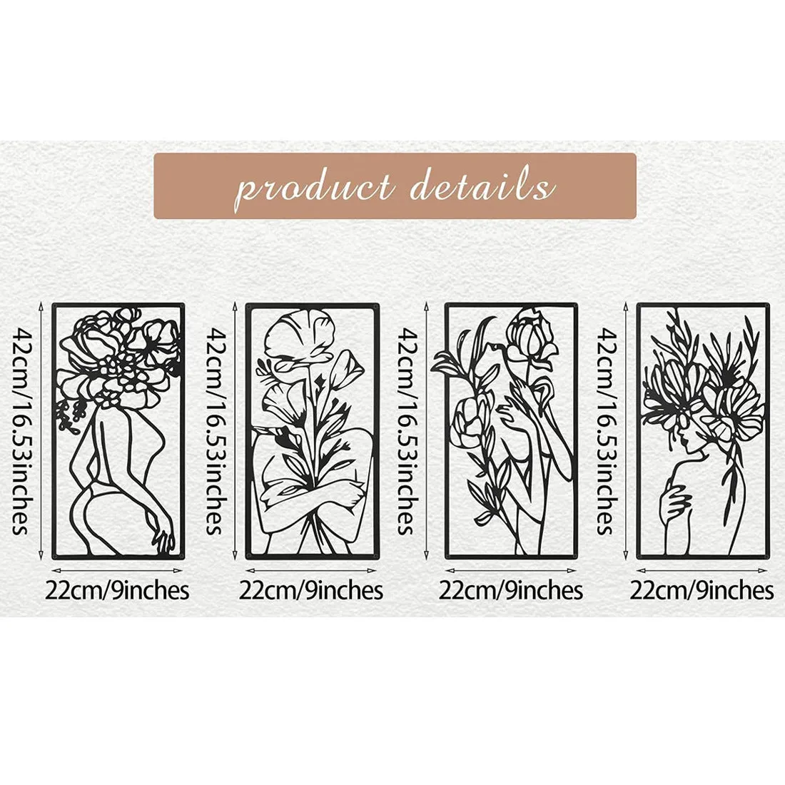 Set of 4 iron human body partial wall decorative paintings in modern simplicity style measuring 17x10 inches each