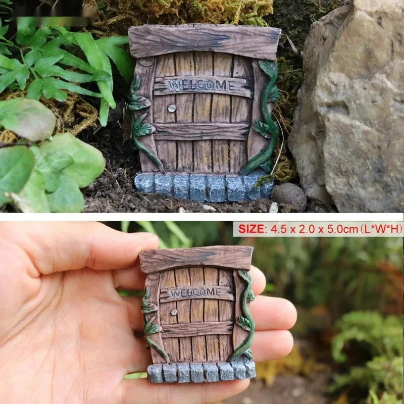 Single retro-style resin fairy garden ornament on a shelf, synthetic resin material, natural indoor lighting