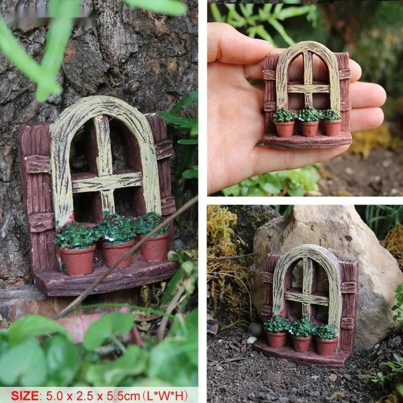 Single retro-style resin fairy garden ornament on a shelf, synthetic resin material, natural indoor lighting