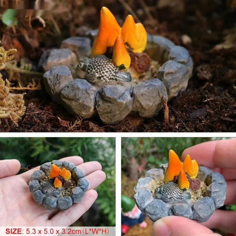 Single retro-style resin fairy garden ornament on a shelf, synthetic resin material, natural indoor lighting