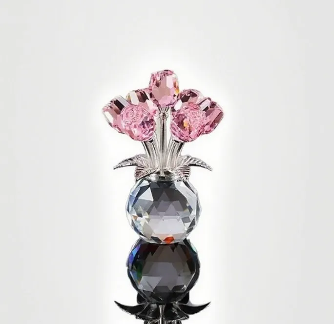 Handmade geometric crystal rose glass craft in Chinese style, shown in one of seven available colour options.