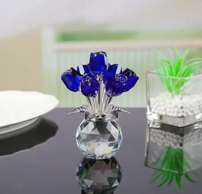 Handmade geometric crystal rose glass craft in Chinese style, shown in one of seven available colour options.