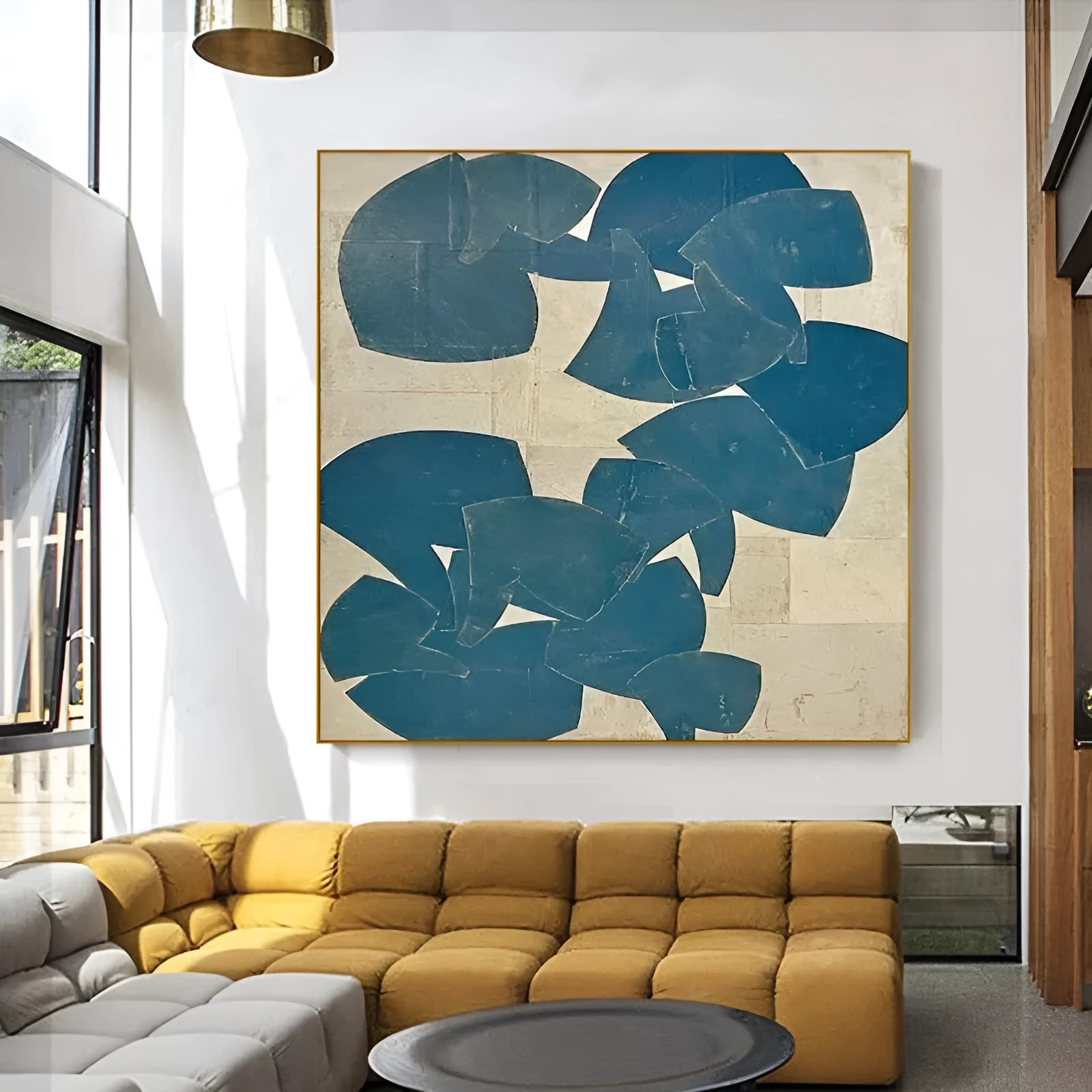 Hand painted abstract oil painting on canvas, blue acrylic modern wall art, square size 60cm x 60cm, no frame