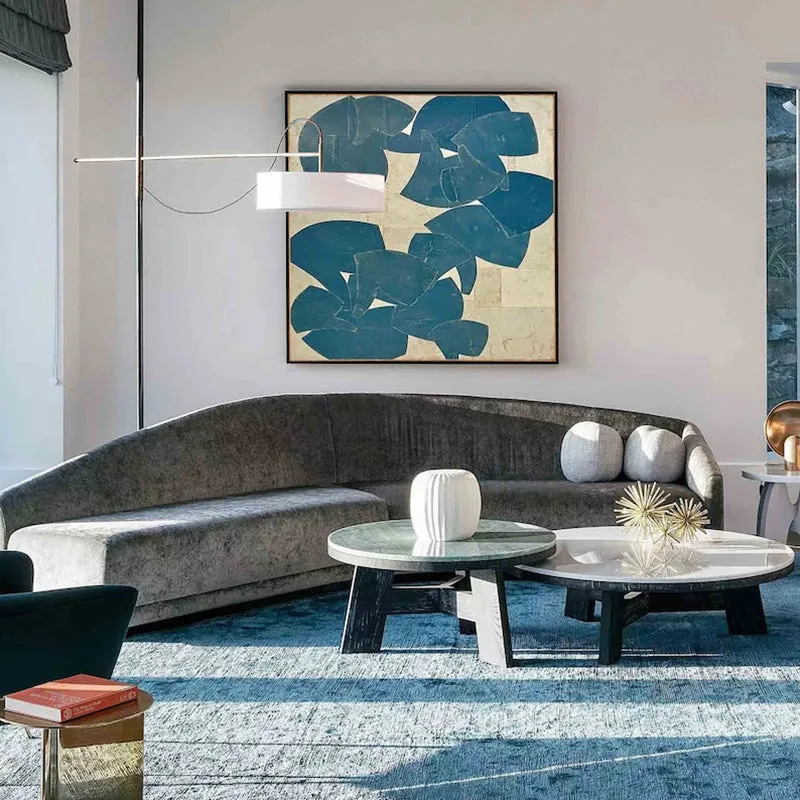 Hand painted abstract oil painting on canvas, blue acrylic modern wall art, square size 60cm x 60cm, no frame