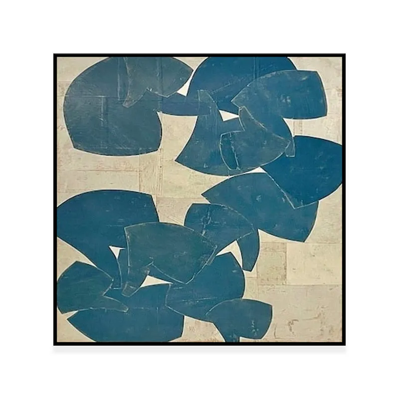 Hand painted abstract oil painting on canvas, blue acrylic modern wall art, square size 60cm x 60cm, no frame