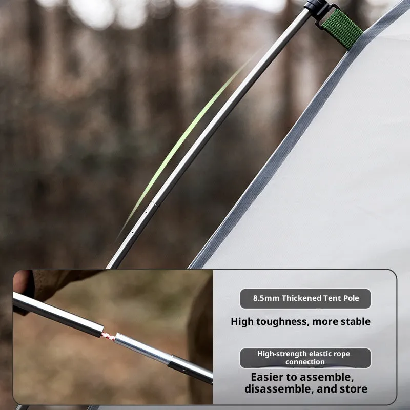 Portable lightweight hiking tent for 1-2 people with aluminium poles, field green colour, pitched outdoors