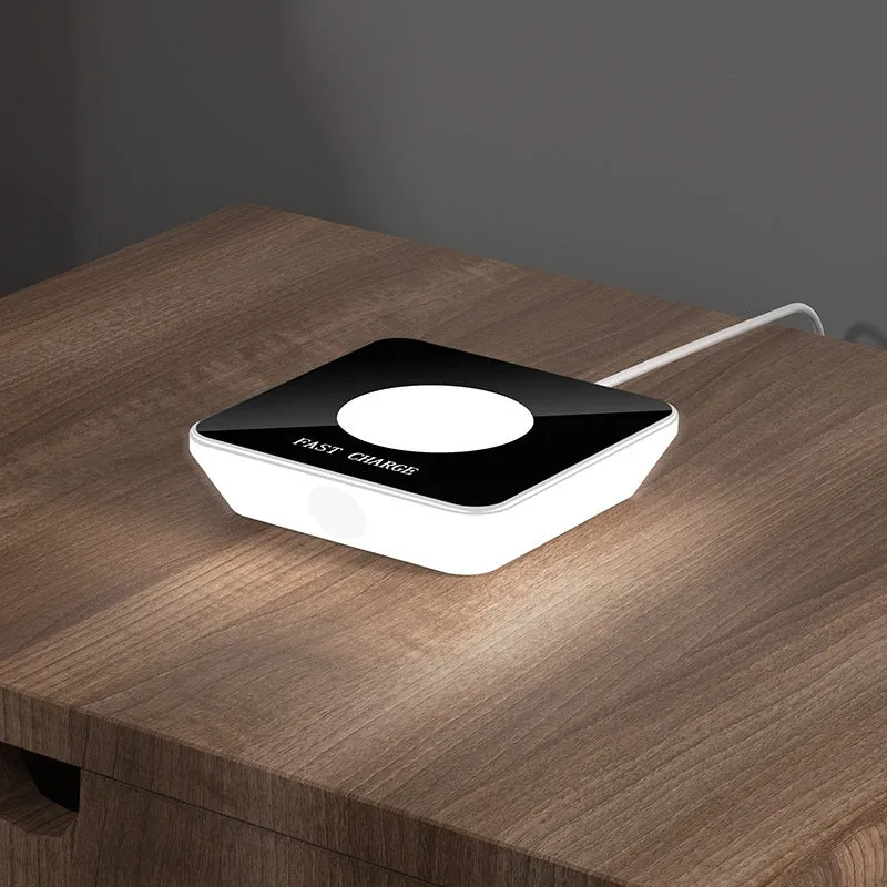 15W wireless phone charger touch controllable bedside lamp black edge white surface silicone