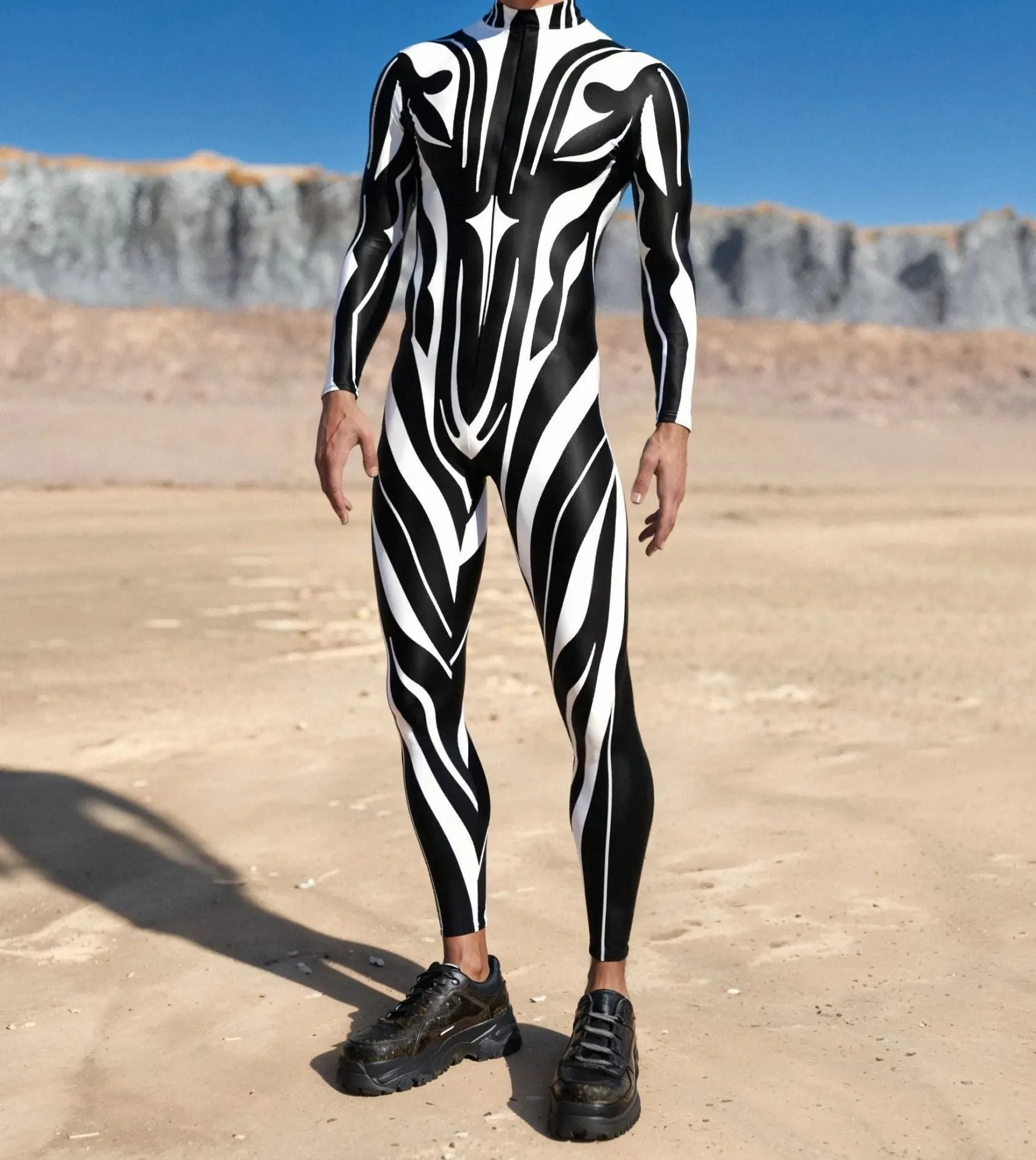 3D digital print Halloween cosplay jumpsuit in street hipster style on a model, spandex blend one-piece costume