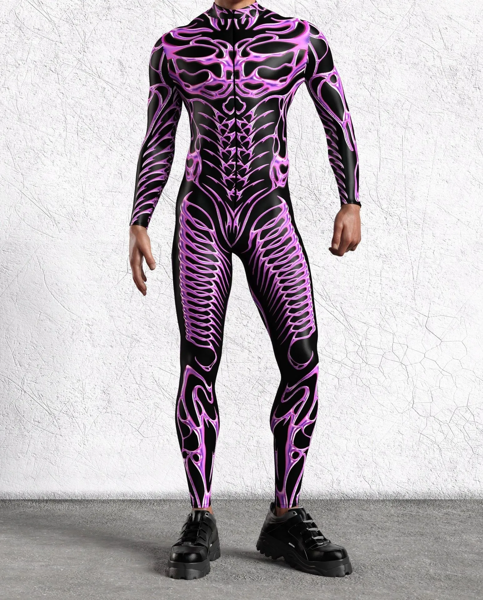 3D digital print Halloween cosplay jumpsuit in street hipster style on a model, spandex blend one-piece costume