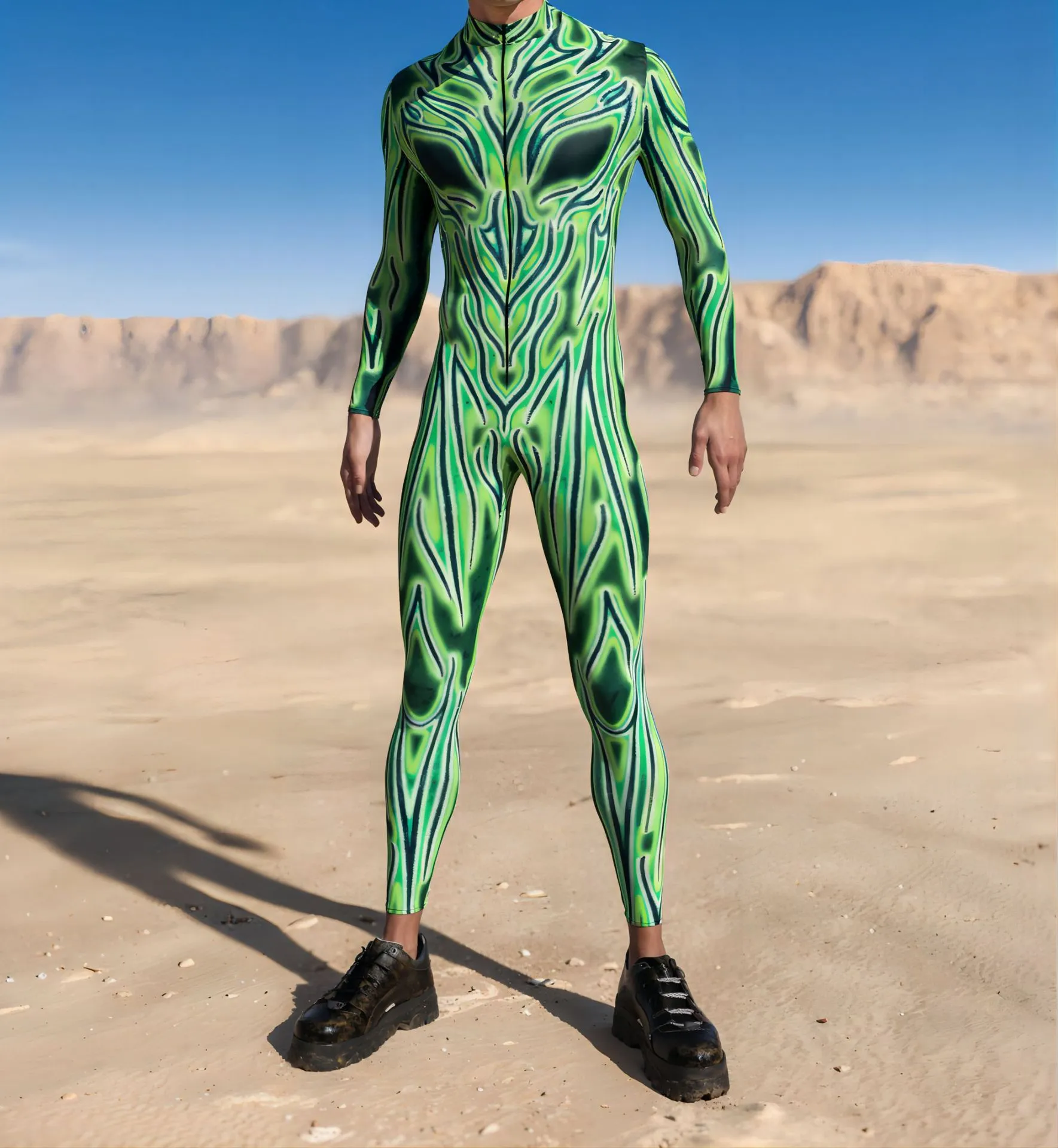 3D digital print Halloween cosplay jumpsuit in street hipster style on a model, spandex blend one-piece costume