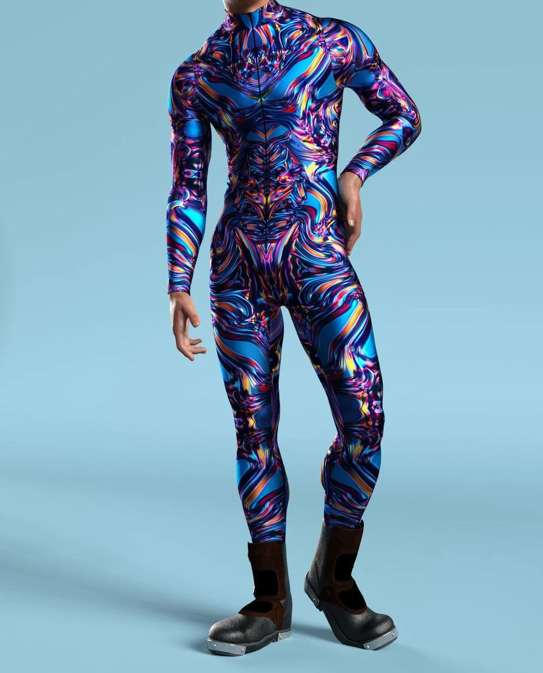 3D digital print Halloween cosplay jumpsuit in street hipster style on a model, spandex blend one-piece costume