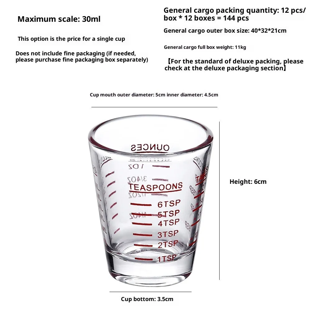 30ml mini retro glass with measurement scale in black colour option on a table