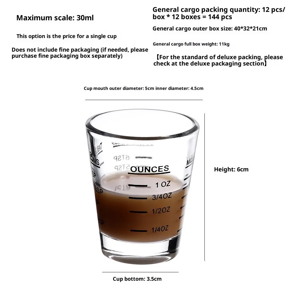 30ml mini retro glass with measurement scale in black colour option on a table