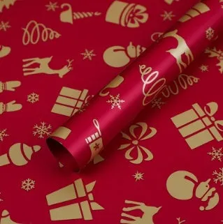 Christmas Kraft paper gift wrap with cartoon ink print, red and green patterns, 50x70cm sheet