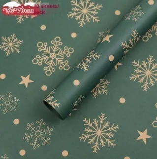 Christmas Kraft paper gift wrap with cartoon ink print, red and green patterns, 50x70cm sheet