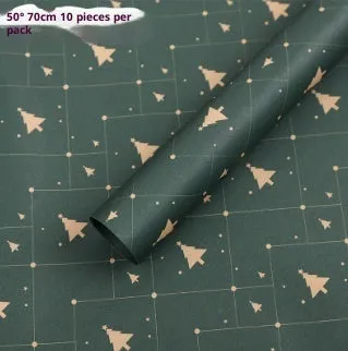 Christmas Kraft paper gift wrap with cartoon ink print, red and green patterns, 50x70cm sheet
