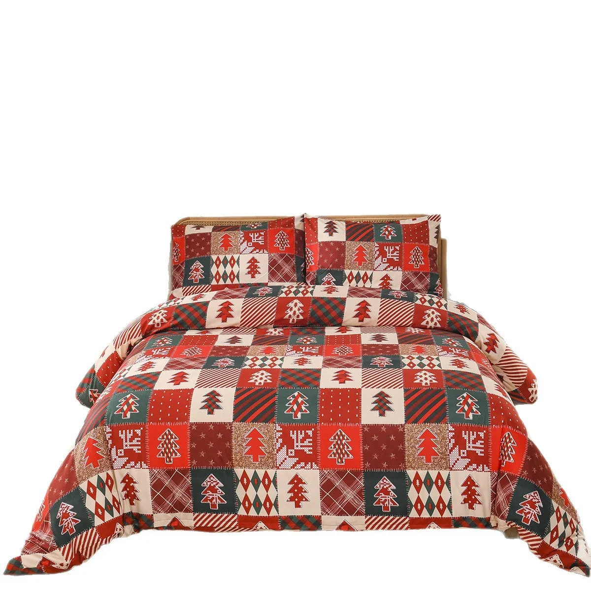 Christmas red plaid bedding three-piece set with European bed cover-style design on chemical fibre fabric