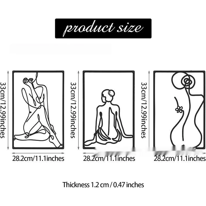 Black metal female line silhouette wall decoration set for home
